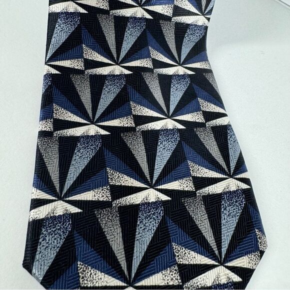 Pierre Balmain Silk Tie Black Blue Geometrical Pattern One Size - Picture 2 of 6